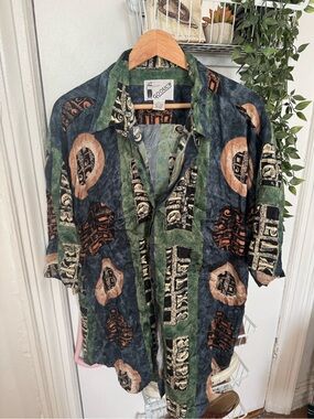 Goouch Abstract Print Short-Sleeve Shirt - Green/Blue/Brown